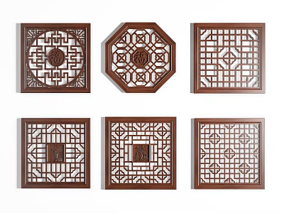 Chinese-style hollow-out lattice square carved solid wood window flower hollow partition screen lattice window 3d model