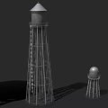 Three Water Towers Featuring Metal Frame Structures And Cylindrical Tanks Design 3d model