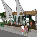 Modern Milk Tea Shop Exterior With Glass Windows Wooden Ceiling And Outdoor Seating