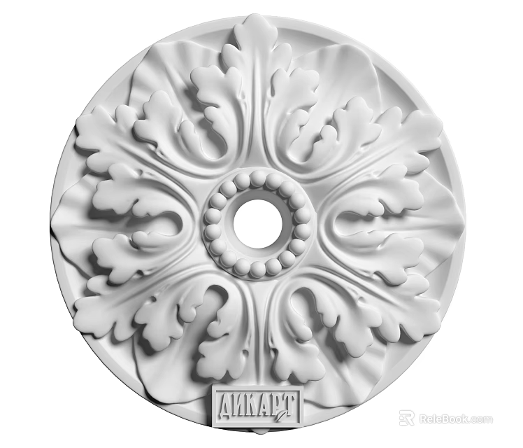 AKADEM Ornate White Ceiling Medallion With Decorative Floral Motifs And Central Installation Hole 3d model 