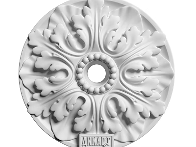 AKADEM Ornate White Ceiling Medallion With Decorative Floral Motifs And Central Installation Hole 3d model