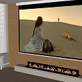 Advanced Projection Monitoring Setup In Modern Living Room With Large Screen Fireplace And Wooden Floor