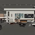 Quiet living room sofa combination floor lamp potted fireplace background wall 3d model