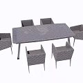 Gray Rectangular Table With Six Woven Design Chairs Modern Furniture Set