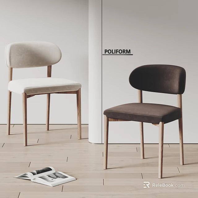 POLFORM Modern Dining Chairs With Velvet Upholstery Light And Dark Colors Wooden Legs 3d model 