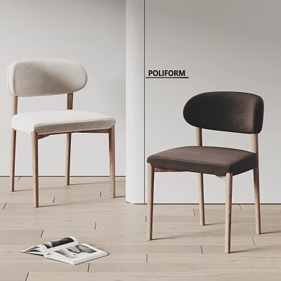 POLFORM Modern Dining Chairs With Velvet Upholstery Light And Dark Colors Wooden Legs 3d model
