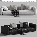 White and Black Two-Seater Sofa with Pillows and Blanket Living Room Interior Design