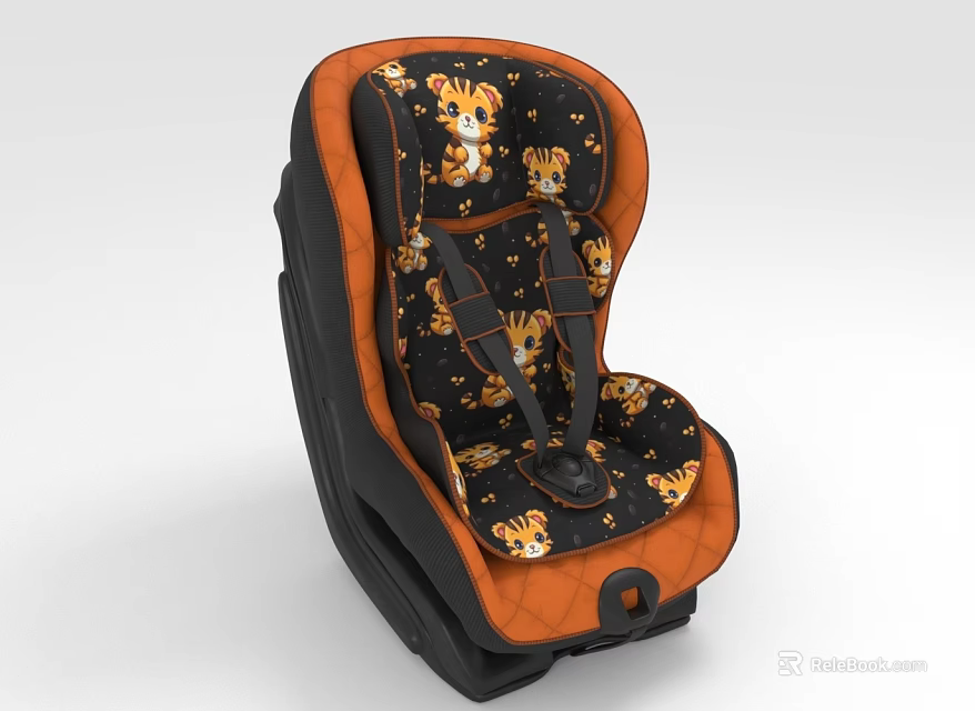 Child Car Seat With Cute Tiger Patterns Black And Orange Safety Design Details 3d model 