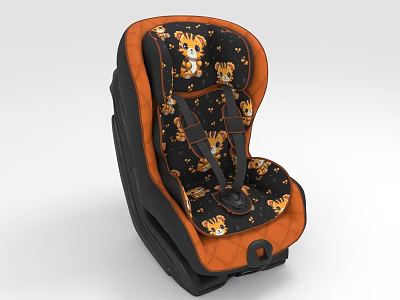 Child Car Seat With Cute Tiger Patterns Black And Orange Safety Design Details 3d model