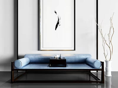 New Chinese-style Rohan Bed Double Sofa Decorative Painting Dead Branches 3d model