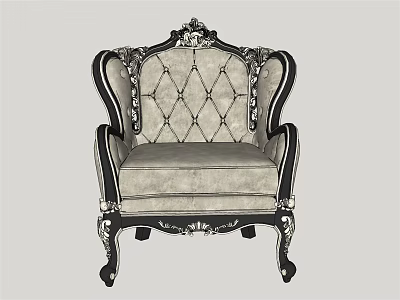 Elegant Single Sofa With Carved Backrest And Black Wooden Frame Design 3d model