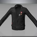 Classic Black Collared Jacket Featuring Decorative Badges Functional Zippers And Adjustable Waist Belt 3d model