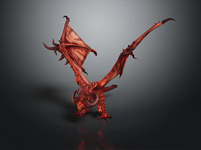 Mythical Red Dragon Game Movie Character With Large Spread Wings Sharp Claws And Scales 3d model