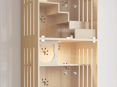 Wooden Multi Tiered Garden Decor Shelf With Cat Paw And Cat Face Cutout Designs 3d model