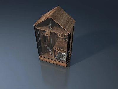 Wooden Swing Door Design For Mini House Model With Glass Panels And Interior Details 3d model