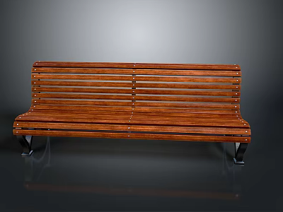 Wooden Bench With Metal Legs And Riveted Slats On Gray Background Surface 3d model