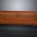 Wooden Bench With Metal Legs And Riveted Slats On Gray Background Surface