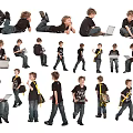 Group of Kids in Various Poses Using Laptops with Black Shirts and Blue Jeans