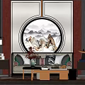 New Chinese-style Double Sofa Coffee Table Combination 3d model