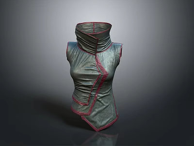 Gray Sleeveless Top With Red Trim And Pleated Structured Design 3d model