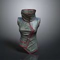 Gray Sleeveless Top With Red Trim And Pleated Structured Design