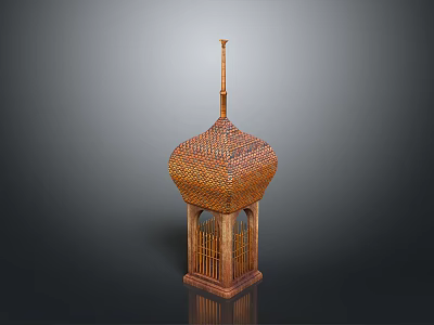 Traditional Handcrafted Bamboo Lantern With Woven Design Square Base And Spire Top 3d model
