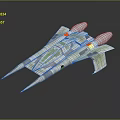 Sleek Sci Fi Spaceship Model With Twin Engines Gray White Color And Orange Lights