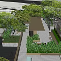 Lush Courtyard Garden With Green Plants Stone Paved Path And Modern Building View
