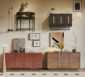 Middle Ancient Silent Wind Entrance Cabinet Side Cabinet End View Desk TV Cabinet Side Cabinet 3d model