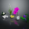 Cartoon Floral Scene With Colorful Flowers Including White Pink Yellow And Purple Blooms
