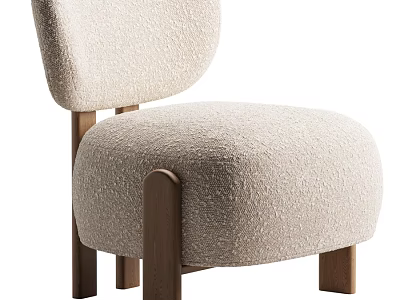 Beige Textured Fabric Leisure Chair With Wooden Legs Modern Minimalist Design 3d model