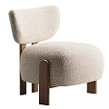 Beige Textured Fabric Leisure Chair With Wooden Legs Modern Minimalist Design