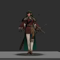 Green Haired Warrior Character In Red Brown Armor With Shoulder Straps And Shards