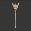 Golden Decorative Weapon Scepter With Wings And Snake Ornament Design