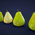 Fresh Green Pears Displayed in Whole Bitten and Sliced States on Dark Background