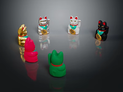 Decorative Figurine Set Of Lucky Cats With Multiple Colors For Home Decoration 3d model