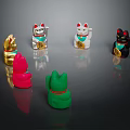 Decorative Figurine Set Of Lucky Cats With Multiple Colors For Home Decoration