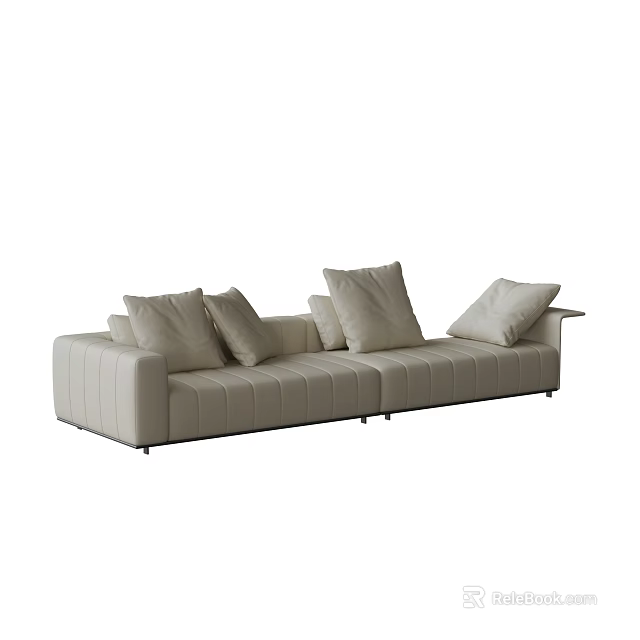 Modern Sectional Sofa Beige Upholstered With Plush Cushions And Sleek Linear Design For Living Room 3d model 