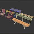 Rustic Vintage Wooden Metal Chairs With Brown Green Benches Furniture Set