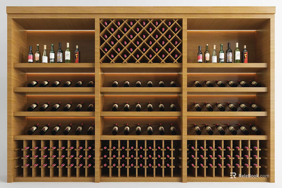 Wooden Wine Cabinet With Multiple Shelves And Organized Wine Bottle Storage 3d model 