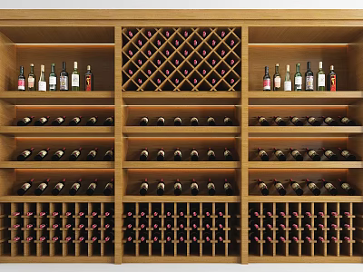 Wooden Wine Cabinet With Multiple Shelves And Organized Wine Bottle Storage 3d model