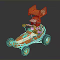 Orange And White Go Kart With Large Rear Wing And Helmeted Driver