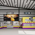 Basketball Gym Interior With Large Screen Basketball Game Yellow Purple Decor And Wall Posters