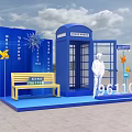 Blue Themed Photo Check In Spot With White Statue Yellow Bench And 96110 Number