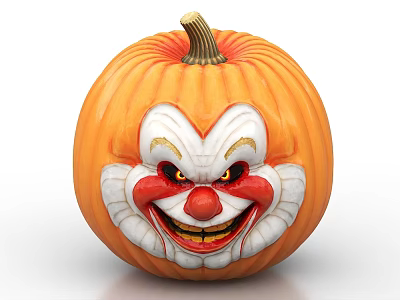 Halloween Decorative Ornament Set Orange Pumpkin With Clown Face Design For Home Decoration 3d model