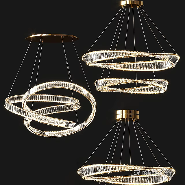 Modern Elegant Chandelier Design With Gold Frame And Spiral Crystal Ring Structure 3d model 