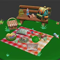 Delicious Picnic Food On Red And White Checkered Blanket With Sandwiches Teapot And Fruit