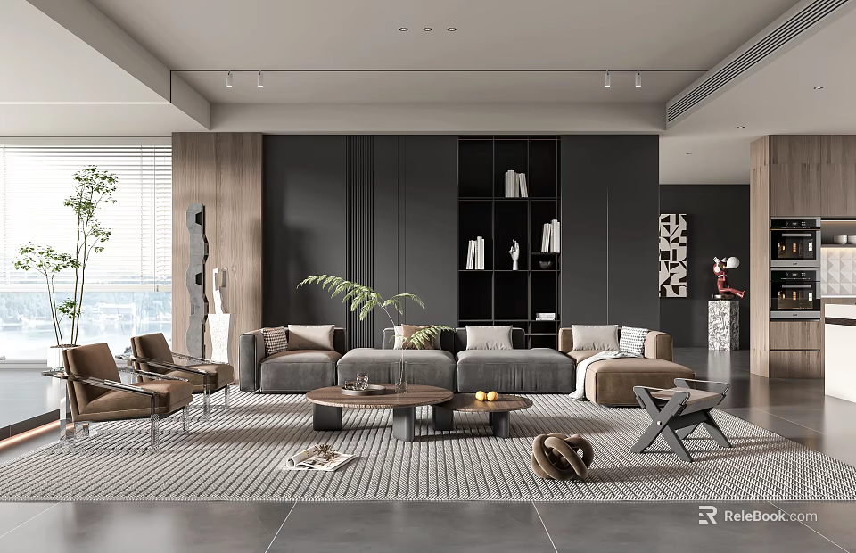 Modern Living Room Interior With Sofas Coffee Table And Decor 3d model