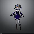 Anime Style Character Model With Blue Outfit White Trim And Pigtails