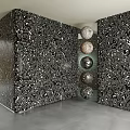 Walls With Black And White Abstract Patterns And Spherical Decorations